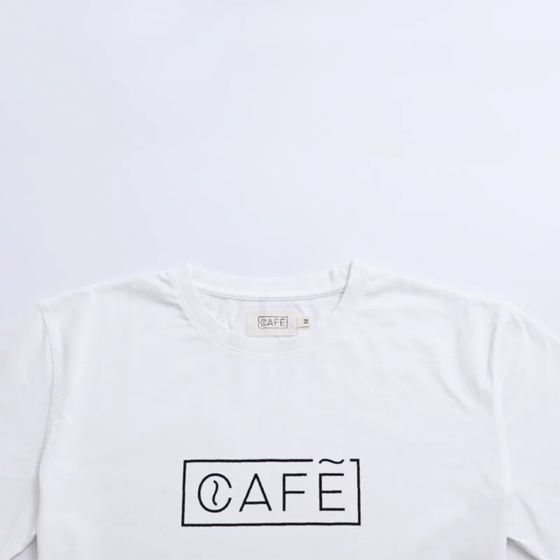 organic tee logo cafe white neck