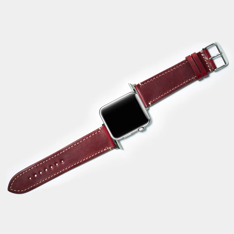 leather iwatch strap black steel in berry
