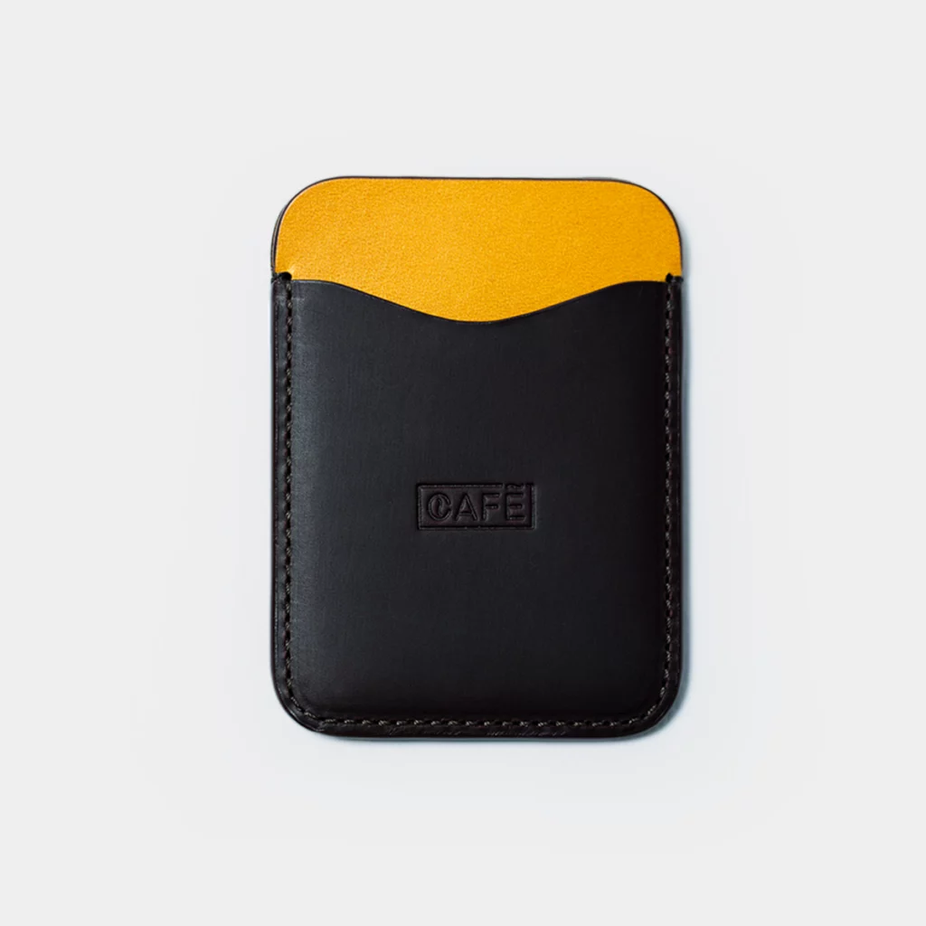 leather card holder black coffee spicy mustard black coffee front